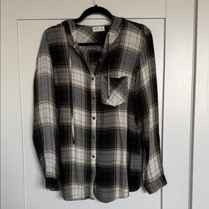 Plaid Button-Up Hooded Shirt